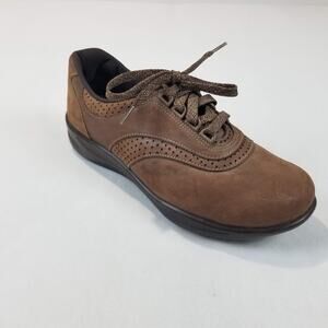 SAS Walk Easy Womens 9M Brown Suede Leather Lace Up Comfort Walking Shoes USA